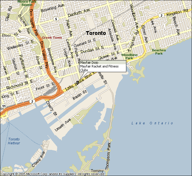 Map to Mayfair Dojo, Toronto Ontario